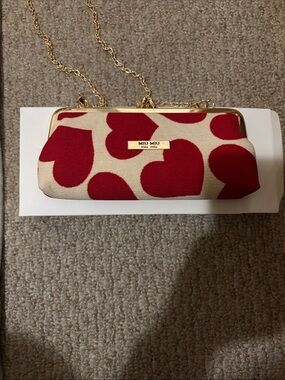 Miu Miu Red Heart-Print Canvas Chain Clutch